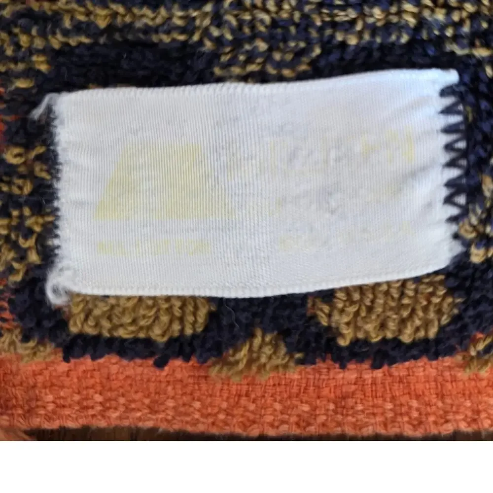 VTG MCM Fringed Jacquard Geometric Orange Avocado 70s Cotton Terry Hand Towels